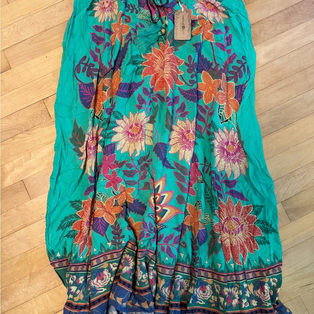 Natural Life Teal and Purple Floral Skirt